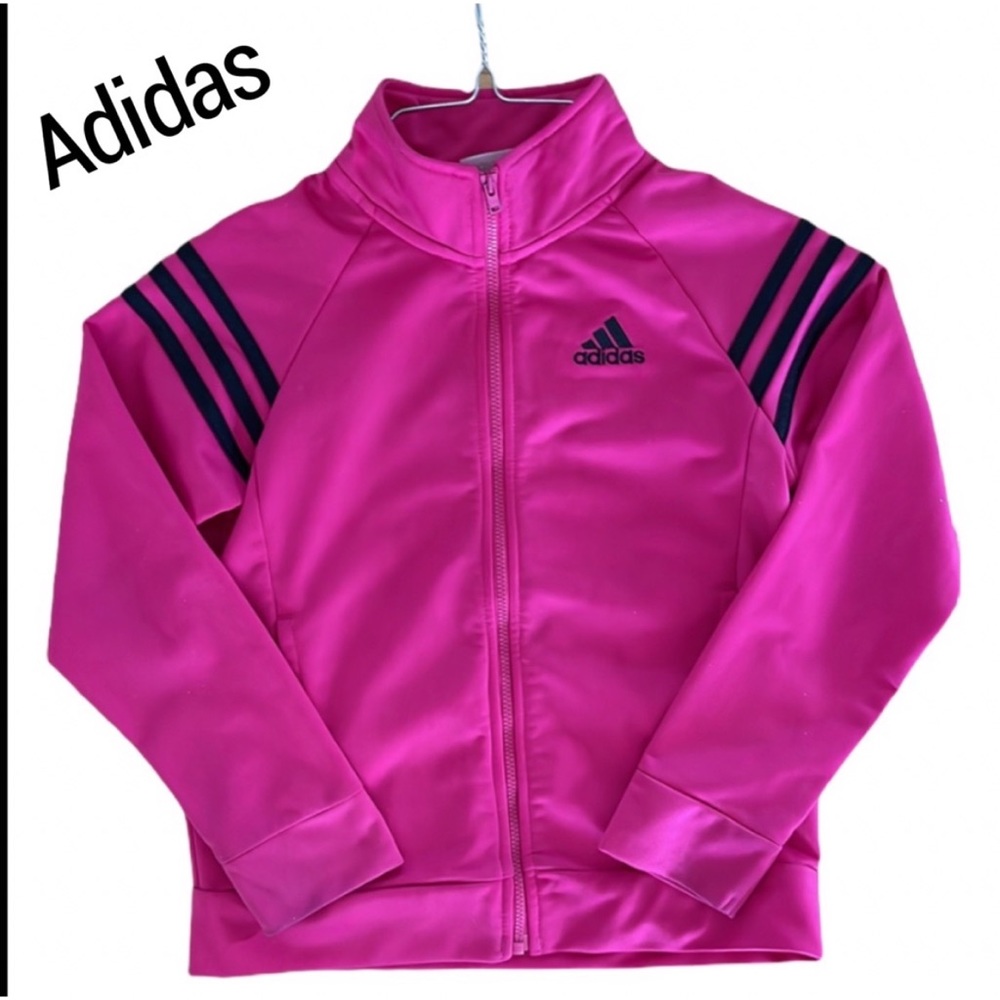 ADIDAS girls long sleeve pink athletic zip up jacket